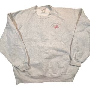 Vintage Jerzees Men XL Gray Crewneck USA Flag‎ Embroidery Patriotic Americana